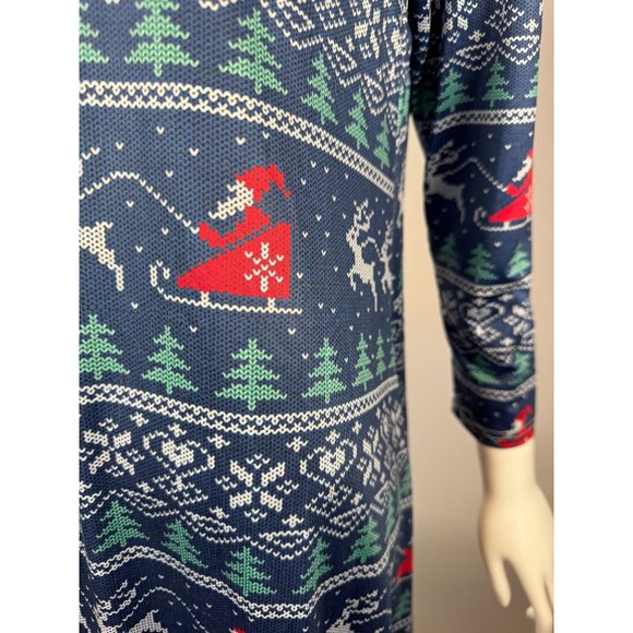 Santa Sleigh Christmas Long Sleeve Dress Size XXL Blue Cotton Blend - Picture 10 of 16